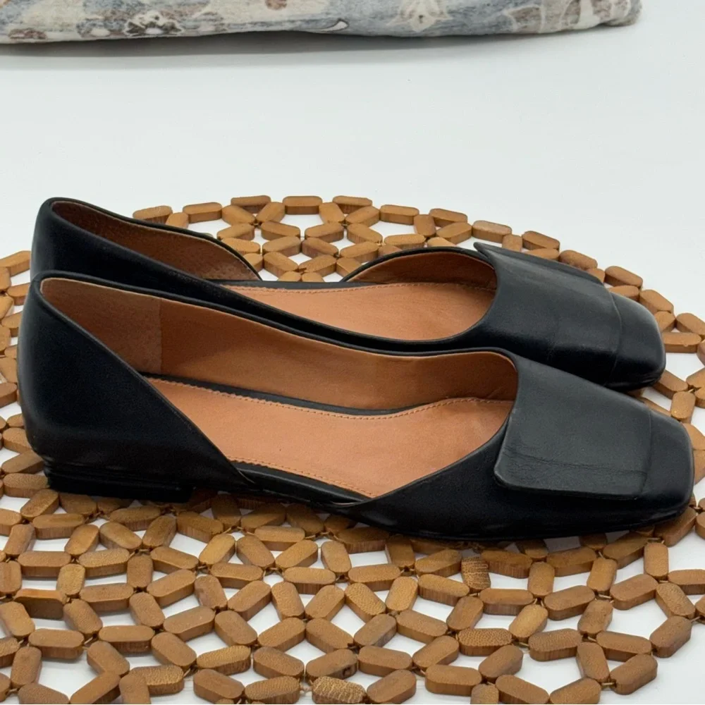 Franco Sarto Tracy half D’Orsay Black Leather Flats with Square Toe - Picture 2 of 7